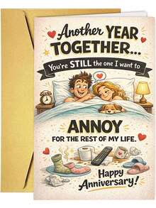 1Pc Fun Couple Anniversary Greeting Card, Suitable For Husband, Wife, And Partner - Humorous Bedtime Chaos Themed Card, With Envelope, Warm Bed And Dog Pattern, Suitable For Wedding Anniversary, Birthday, Valentine's Day, Give To Him And Her - View 3