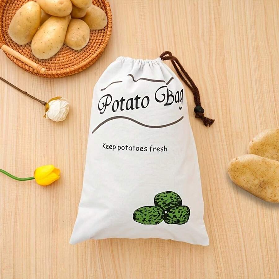Reusable Canvas Vegetable Storage Bag With Drawstring Closure, Suitable For Onions, Potatoes And More, Extends Vegetable Freshness, Ideal For Kitchen Storage And Outdoor Picnic, Keeps Vegetables Fresh - View 1