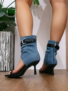 Women's Elegant High Heel One-Strap Commuter Fashion Sandals Boots - Denim Blue - View 4