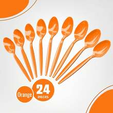 Orange Plastic Spoons (24 Pack) - Orange Spoons Parties, Durable Plasticware, Colored Plastic Spoons, Plastic Utensils, Disposable Cutlery Occasions, Party Plastic Spoon, Halloween Party - Orange - View 3