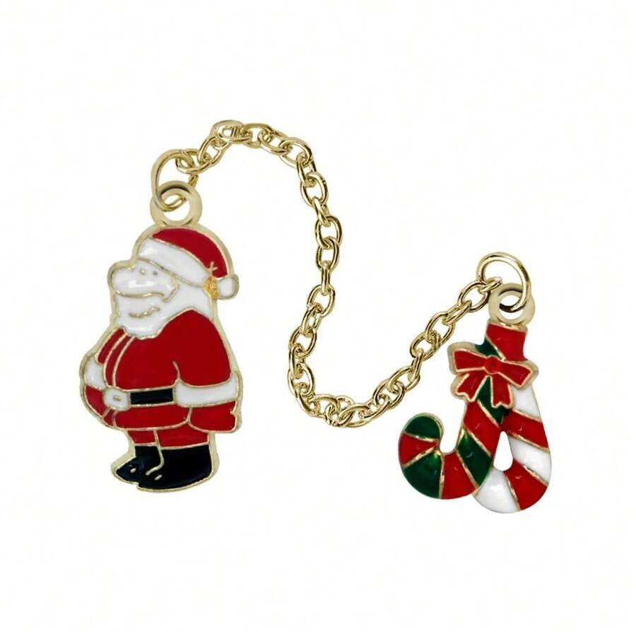 esmaltados de la serie navideña de dibujos animados, bonitos broches de muñde nieve de Papá Noel con cadena, insignia personalizada, regalos de joyería para de Navidad y Año Nuevo - Rojo - Ver 1