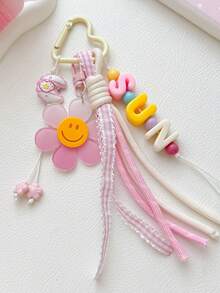 1pc Pink Sunflower Letter Pendant Sweet Moon Flower Charm Bag Accessory - Multicolor - View 1