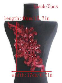 15pcs/Pack Assorted Color Mesh Lace Embroidered Crystal Beaded Handmade Applique, DIY Clothing Accessory, Bridal Dress Decor, Length: 40cm, Width: 17cm - A - View 47
