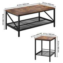 Juego de 3 piezas de mesas para sala de estar, mesa de centro industrial de 41.3 pulgadas con 2 mesas laterales cuadradas, juego de mesas de centro y laterales de fácil montaje con patas de metal, para oficina, sala de estar y apartamento - 41,3 pulg. - Ver 10