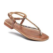 BERALLUTY WOMEN'S FLAT SANDAL WITH STRASS AND GLITTER, COMFORTABLE - Camel - Ver 6