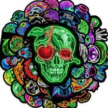 10pcs Halloween Funny Neon Skeleton Stickers Waterproof Decorative Stickers Creative Neon Light Decals - Multicolor - View 1