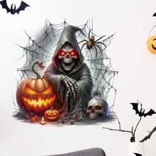 1pc Halloween Pumpkin Elf Horror Toilet Sticker, PVC Removable Halloween Ghost Wall Decal, Holiday Home Party Bat Spider Web Self-Adhesive Wall Sticker - 33342- Ghost 02 - View 6