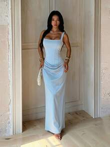 Summer, Elegant Dresses For Parties, Luxury Evening Dresses For Weddings, Vacation Wear For Women, Birthday Dresses, Back To School, Festivals, Beach - Baby Blue - View 3