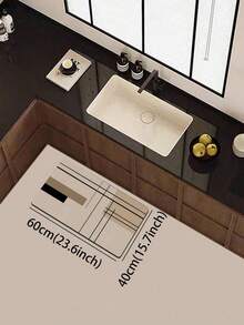 1pc Warm Brown Geometric Block Diatom Mud Kitchen Mat, 3.5mm Rubber Bottom Anti-Slip Wear-Resistant, Suitable For Kitchen, Bathroom, Entryway, Hallway, Corridor, Clean Minimalist Lines, Fits Various Decor Styles - Multicolor - View 6