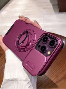 1件裝 滑動環支架無線充電手機殼，相容 iPhone 17 AIR 16 15 14 13 12 11 Pro Max Plus，軟矽膠背蓋 - 櫻桃紅 - 查看 3