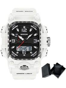 SANDA. SANDA Luxury Brand Dual Display Men's Watch Luminous Waterproof TPU Soft Strap Large Dial Chronograph Calendar Sports Wristwatch - one-size - View 12