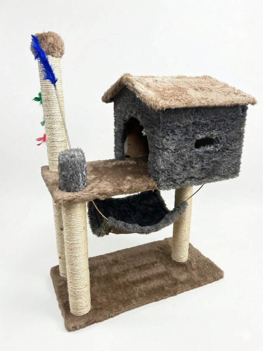 Arranhador P/gatos Com Casinha Pop 2 Andares Playground - Marrom Claro - Visão 1