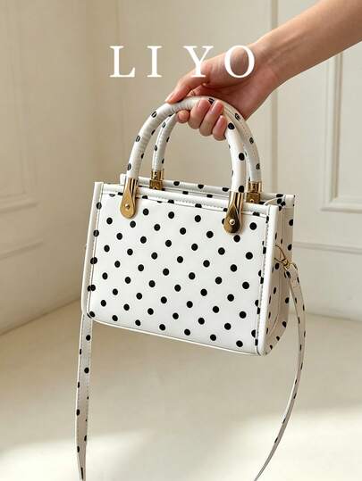 Polka Dot Women's Handbag, Versatile Commuter Tote Bag, Fashionable Round Dot Square Bag, Shoulder Crossbody Bag