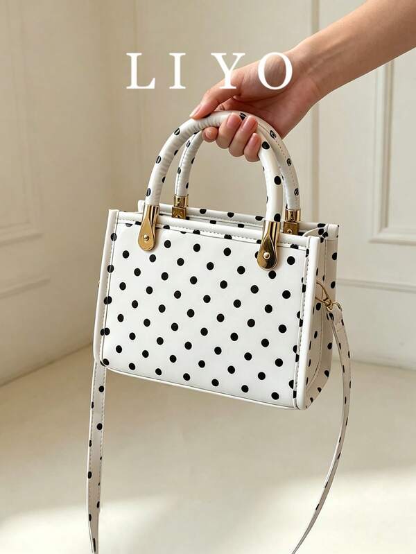 Polka Dot Women's Handbag, Versatile Commuter Tote Bag, Fashionable Round Dot Square Bag, Shoulder Crossbody Bag