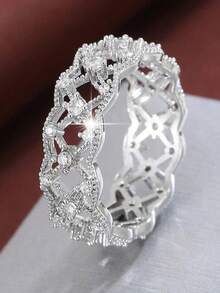 Vanel 1pc European Vintage Style Lace Window Pane 3D Embossed Ring, Niche Design, Suitable For Party, Wedding, Daily Wear - Silver - View 6