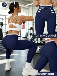 Legging Kompresi Pinggang Tinggi, Pakaian Olahraga Rajut Elastis Berkualitas Tinggi, Cocok untuk Kebugaran dan Lari. Musim Gugur - Navy Blue - View 6