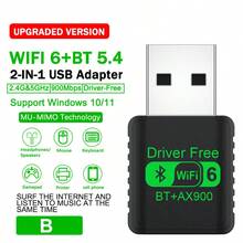 VAORLO Adaptor USB Bluetooth 5.4 2-in-1 + Kartu Jaringan Nirkabel WiFi 6 (Penerima Dual-Band 2.4GHz dan 5GHz) untuk PC/Laptop, Windows 10/11, Pasang dan Mainkan, Mendukung Koneksi Multi-Perangkat MU-MIMO, Mode Bluetooth untuk Earphone, Speaker, Mouse, dan Keyboard - Hitam - View 10