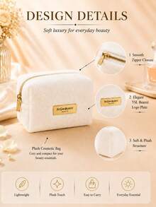 YSL White Plush Makeup Bag, Sold Individually, Soft Plush Material With Smooth Zipper, Suitable For Daily Storage And Travel - White - View 6