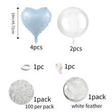 10Pcs Blue Heart Foil & Bobo Balloons Set With White Feathers Pearls Ribbon Tape For Birthday Wedding Proposal Anniversary Party Decorations - View 6
