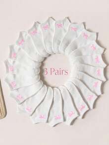 1/3/5/10 Pasang Kaos Kaki Wanita Motif Simpul Pita, Kaos Kaki Pendek Lembut dan Bernapas, Kaos Kaki Kasual Lucu untuk Semua Musim - Putih - View 13