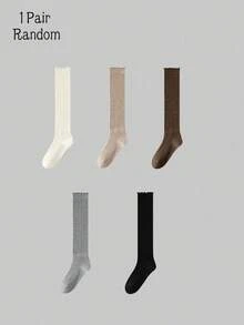 1/5/10Pairs Fall Basic Ruffle Edge Stackable Knee Socks, Preppy Student Long Socks For Boots Back To School - Multicolor - View 12