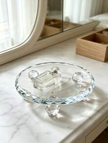 1pc Crystal Glass Jewelry Tray, Round Lace Diamond Cut Craft Display Plate, Multi-Purpose Crystal Glass Base, Suitable For Women's Storage And Organization, Room Decor, Back To School Dorm Storage, Perfume Dish, Accessory Board, Jewelry Dish, Tray - Multicolor - View 10