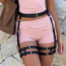 PU Leather Adjustable Thigh Garter Strap, Gothic Style, For Halloween, Thanksgiving, Christmas, Nightclub, Festival And Daily Wear - Black - View 6