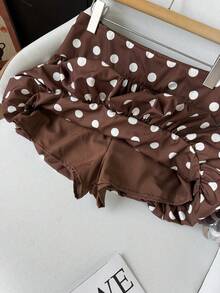 GMFP 女款春夏波點高腰抓皺棕色迷你裙 Y2K 辣妹休閒風 日常海灘返校夏季派對萬聖節度假日女裝下身裙 - 棕色 - 查看 9