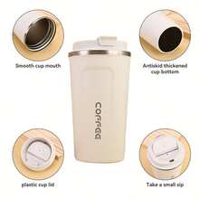 1pc Vacuum Insulated Coffee Travel Mug, Leak-Proof Double-Wall Stainless Steel Reusable Vacuum Cup, Matte Bottom Design, Long-Lasting Cold And Hot Retention, High-Quality Gift For Coffee And Tea Lovers, Durable Beverage Container - Multicolor - View 6