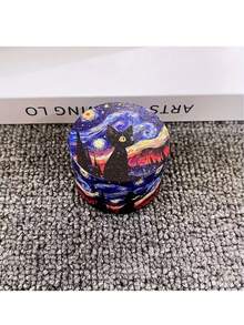1PC, 50MM-4 Layer Zinc Alloy Metal Grinder, Oil Painting Cat Design Metal Crusher, Smoking Accessory Tool, Outdoor Portable Hand-Rolled Grinder, Holiday Gift! Valentine's Day Gift! - Purple - View 5