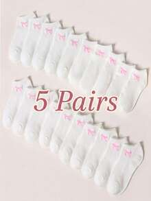 1/3/5/10 Pasang Kaos Kaki Wanita Motif Simpul Pita, Kaos Kaki Pendek Lembut dan Bernapas, Kaos Kaki Kasual Lucu untuk Semua Musim - Putih - View 20