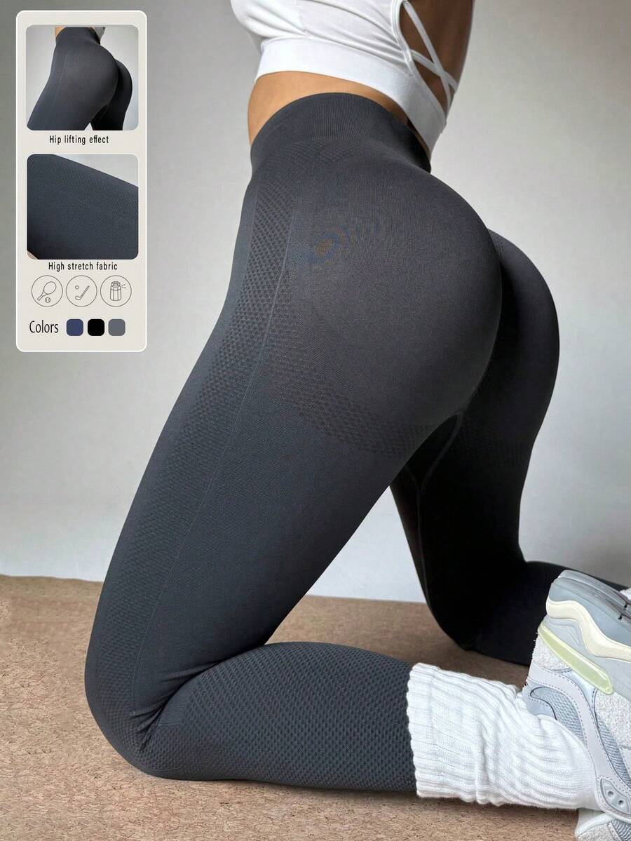 Women's Seamless High Waist Lifting Outdoor Fitness Leggings, Sports Yoga Tight Pants, High Elasticity Solid Color, Summer - Dark Grey - View 1