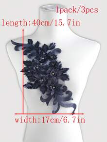 15pcs/Pack Assorted Color Mesh Lace Embroidered Crystal Beaded Handmade Applique, DIY Clothing Accessory, Bridal Dress Decor, Length: 40cm, Width: 17cm - A - View 60
