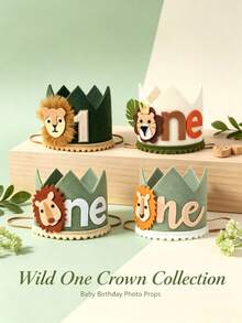 1st Birthday Decorations, 1st Birthday Crown - Lion 1st Birthday Hat, Jungle Wild Animal Zoo Wild One Boy Birthday Hat Decor, 1st Birthday Decorations - Multicolor - View 2
