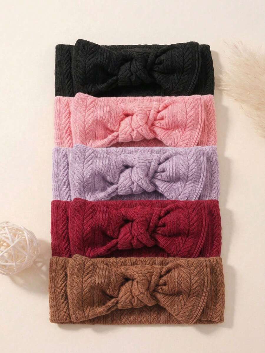 5pcs Summer Fresh Cute Wheat Ear Bow Soft Elastic Baby Headbands, Soft Skin-Friendly Baby Hair Accessories, Suitable For Daily Use In All Seasons - Multicolor - View 1