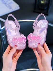 HAHABOBO New Girls Pink Sparkle Jelly Sandals, Polka Dot Bow Closed Toe Design, Lightweight Summer Beach Shoes - Pink - View 1