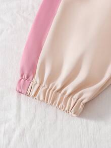 2Pcs Young Girl Clothes, Pink & Apricot Half-Zip Hooded Sweatshirt And Color-Block Pants, Autumn/Winter 2 Pieces Set - Pink - View 11
