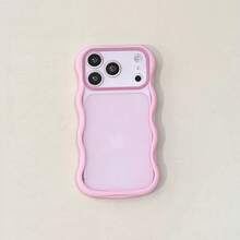 Korean Style Dopamine Wavy Edge Matte Translucent Phone Case Compatible With Apple 17 Pro Max, 16 Pro, 17, 15 Pro, 15 PM, 17 Pro, Creative Niche Premium Full Coverage Couple Case - Pink - View 3