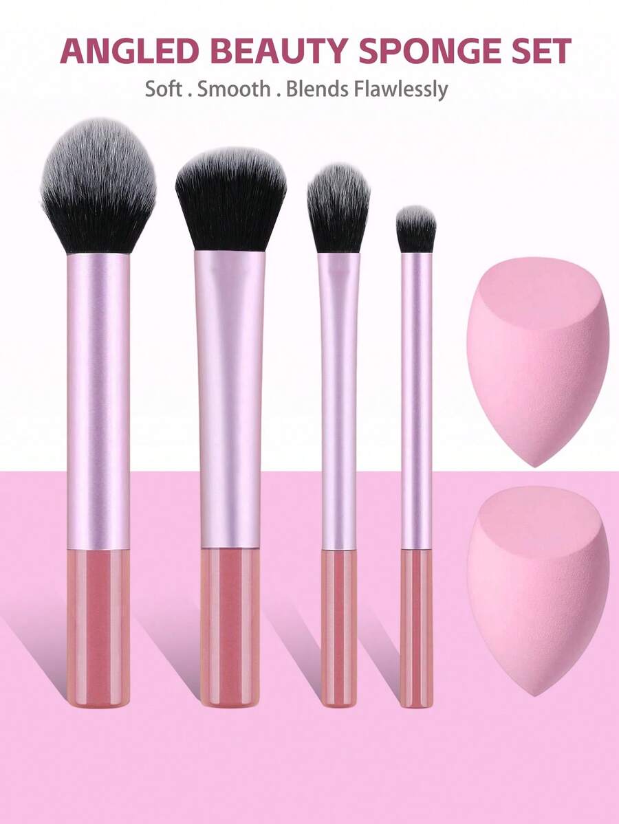 Set Kuas Makeup Multifungsi 2/4/6 Buah dengan Bulu Sintetis Ultra Lembut, Dilengkapi 2 Spons Kecantikan Bentuk Tetesan Air Mata, Kuas untuk Bedak, Perona Pipi, Alas Bedak, dan Perona Mata, Set Alat Kosmetik Portabel untuk Perjalanan, Cocok untuk Wanita Pemula dalam Makeup.