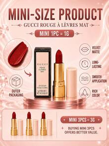 Gucci Matte Lipstick #25, Full Size 3.5g, Sample 1g, Velvet Matte Texture, Smooth & Moisturizing, Highly Pigmented, Long-Lasting & Smudge-Proof, Easy To Apply, Suitable For Beginners - Velvet 25 - View 7