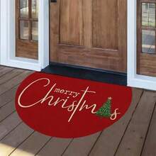 1 pieza Felpudo semicircular de Feliz Navidad, alfombra de entrada absorbente y antideslizante, alfombra de bienvenida decorativa con árbol de Navidad, adecuada para decoración navideña del hogar y porche - A - Ver 3