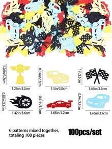 100pcs/Set Double-Sided Racing Confetti Checkered Flag Table Confetti Black Wheels Table Decor, Suitable For Racing Theme Baby Shower, Boys Racing Birthday Party Confetti Supplies - Multicolor - View 3