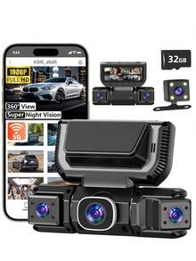 360°全景4通道行车记录仪，前后双录，双1080P高清镜头，170°广角，5GHz WiFi和App控制，循环录像，夜视，重力感应器，停车监控，附赠32GB存储卡（150mAh） - A - 查看 12