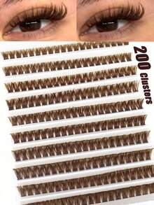 200pcs Brown Fluffy 80D Curly Thick Coffee Cat Eye Eyelashes, Brown Soft Fan-Shaped Eyelashes Suitable For DIY Eyelash Extensions, Suitable For Home, Travel And Daily Makeup - View 3