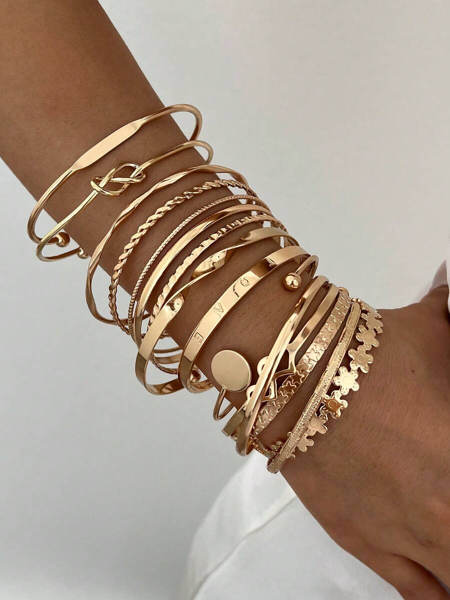 15/6/5pcs Bohemian Style Vintage Wavy Texture Smooth Surface Bracelet Set Multi-Element