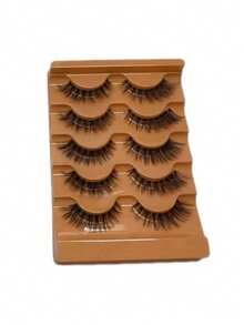5 Pairs Cat Eye D-Curl 3D Voluminous False Eyelashes Set, Soft Natural Look - Black - View 10