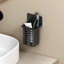 Wall Mounted Toothbrush And Toothpaste Holder For Bathroom In White, Black And Clear Colors With Space For Comb Or Razor And Shower Gel (No Drilling Required) Home Bathroom Decor Fall Decor Back To School - Black - View 4