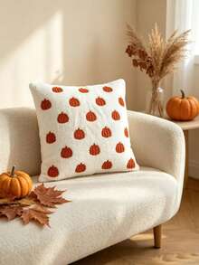 LCUHPCL 1 Stück Herbst/Winter Thanksgiving Kunstfell 3D bestickter Kürbis Kissenbezug, Heimdekoration für Wohnzimmer, Schlafzimmer, Party, Auto und andere Umgebungen - Gebrannte Orange - Übersicht 4