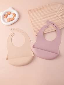 2PCS Baby Silicone Bib Set Soft Baby Feeding Bib Reusable Adjustable Food Catcher For Infant Daily Meal Use Baby Tableware Accessories - Multicolor - View 13