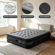 Colchón inflable para 3 personas con bomba integrada, soporta hasta 300 kg. Ocupa 25 veces menos espacio al guardarse, ideal para hogar diario, camping y cama auxiliar temporal. - Cama para 2 o 3 personas - Ver 2